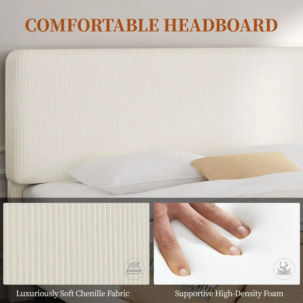 Adjustable Chenille Upholstered Bed Frame With Tufted Headboard