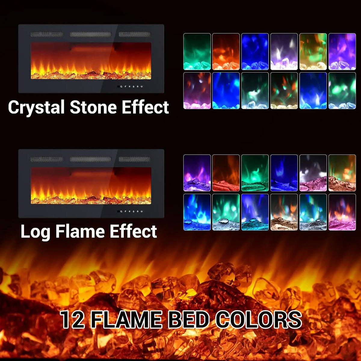 Electric Fireplace With LED Display Log And Crystal Decor Heater