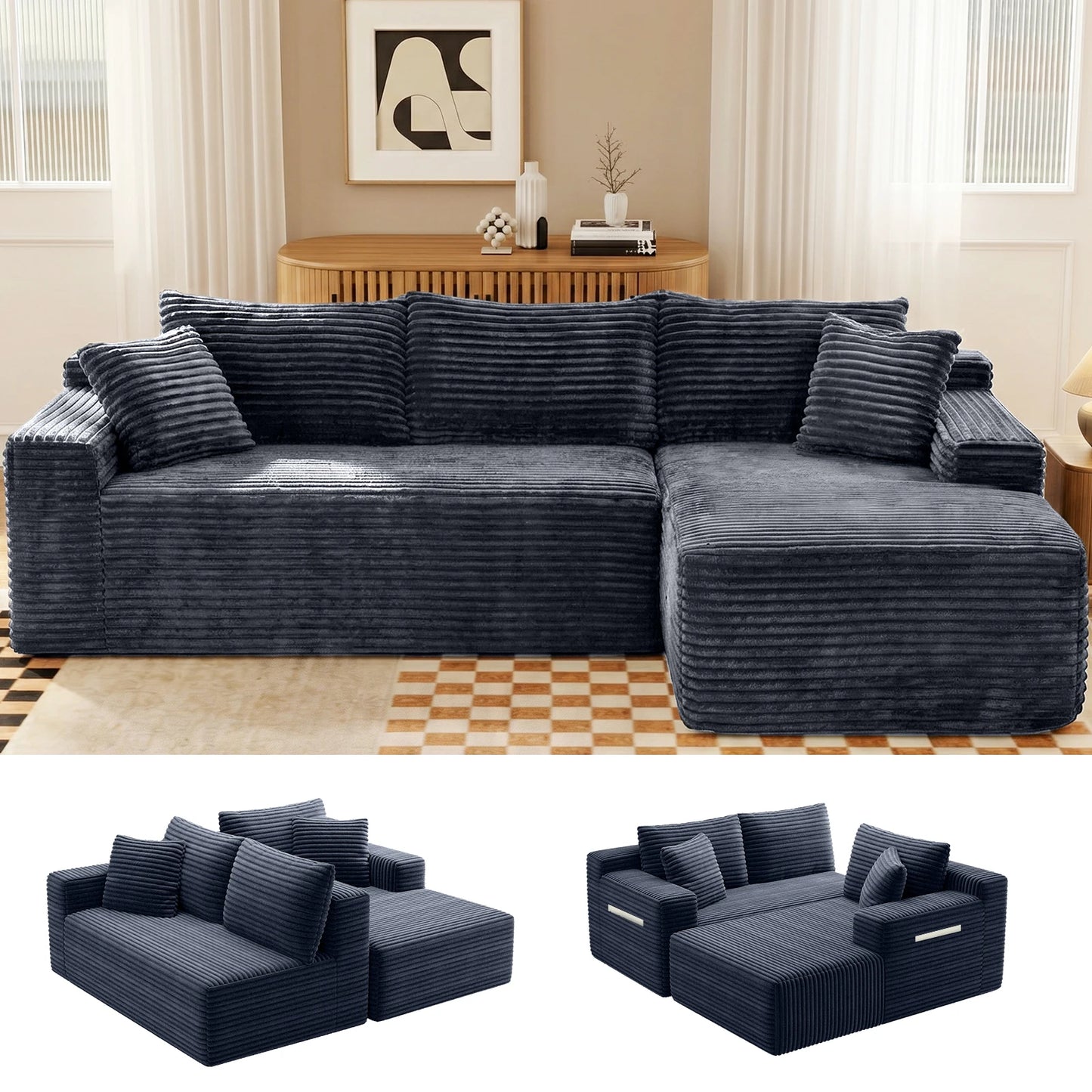 Cloud Modular Corduroy Sectional Sofa With L Shape Chaise