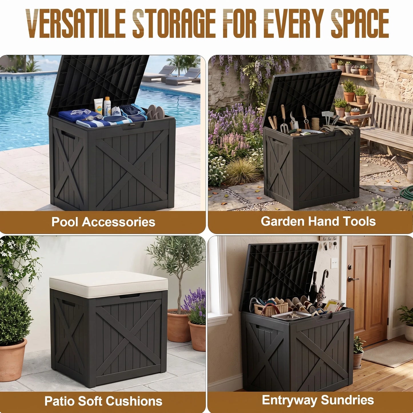 Waterproof Resin Outdoor Storage Box With Lock For Patio Deck