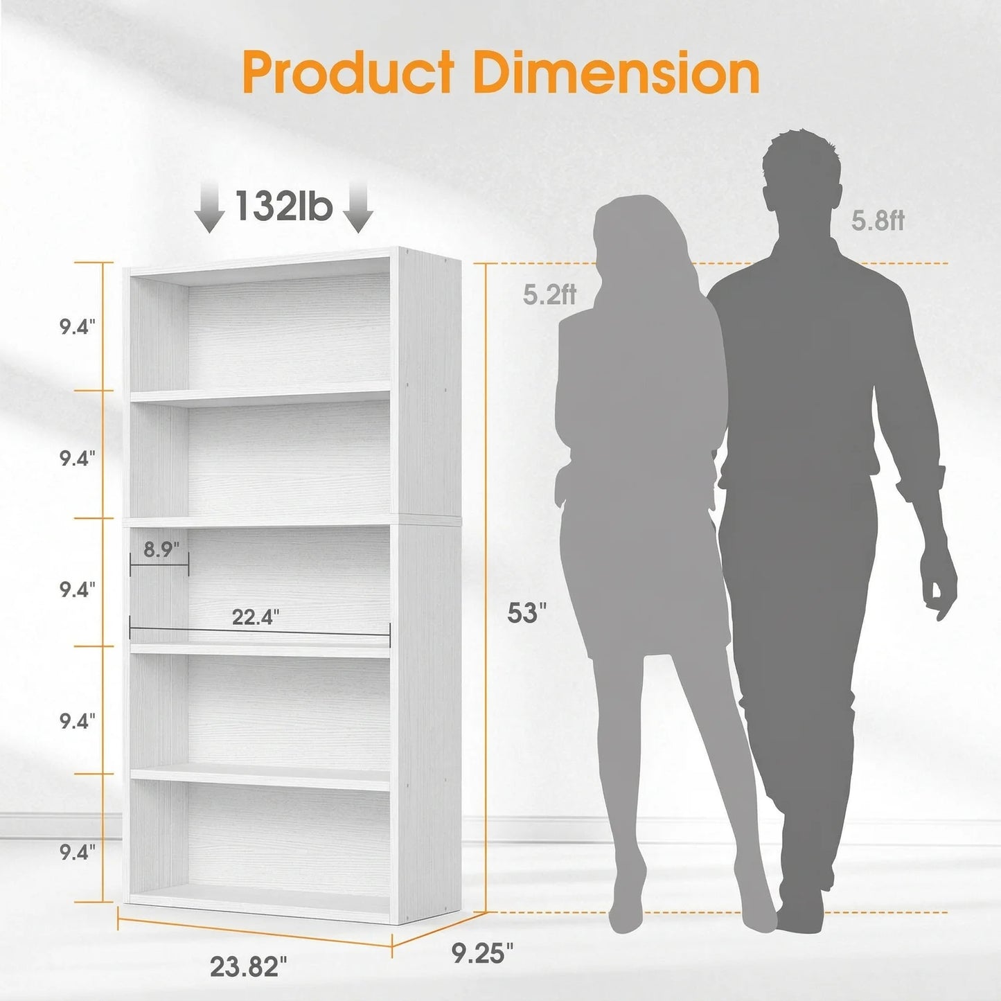 MCQ Five Tier Free Standing Wooden Bookshelf With Storage