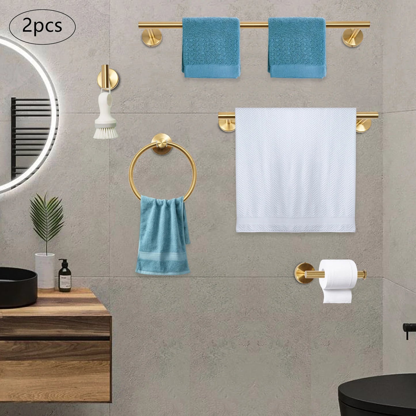 Stainless Steel Bathroom Hardware Set With Wall Mount Towel Rack