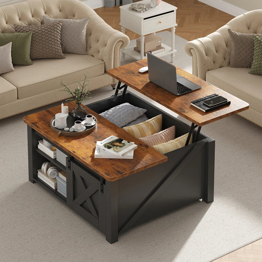 MCQ Wood Lift Top Coffee Table Adjustable Storage Shelf