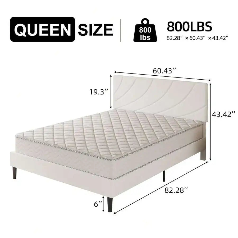 Modern Upholstered Platform Bed Frame With Adjustable Linen Headboard