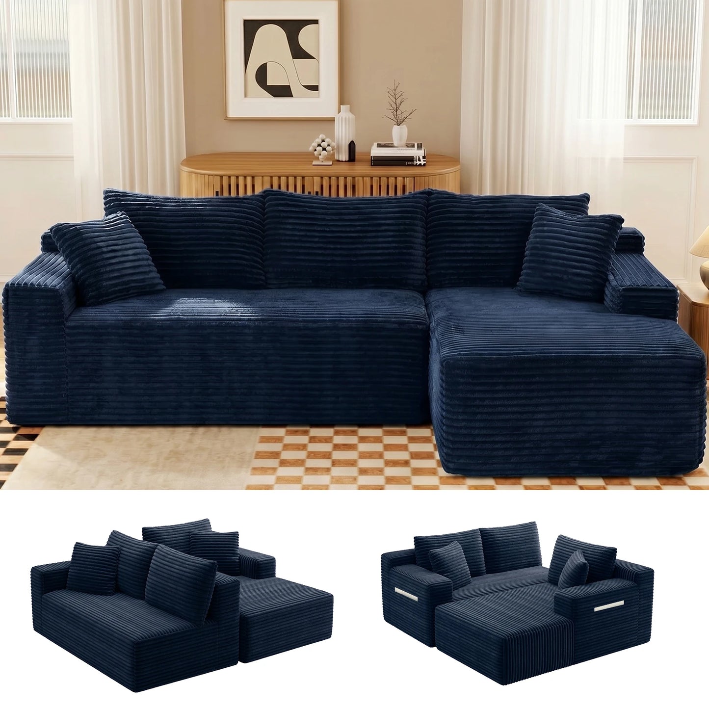Cloud Modular Corduroy Sectional Sofa With L Shape Chaise