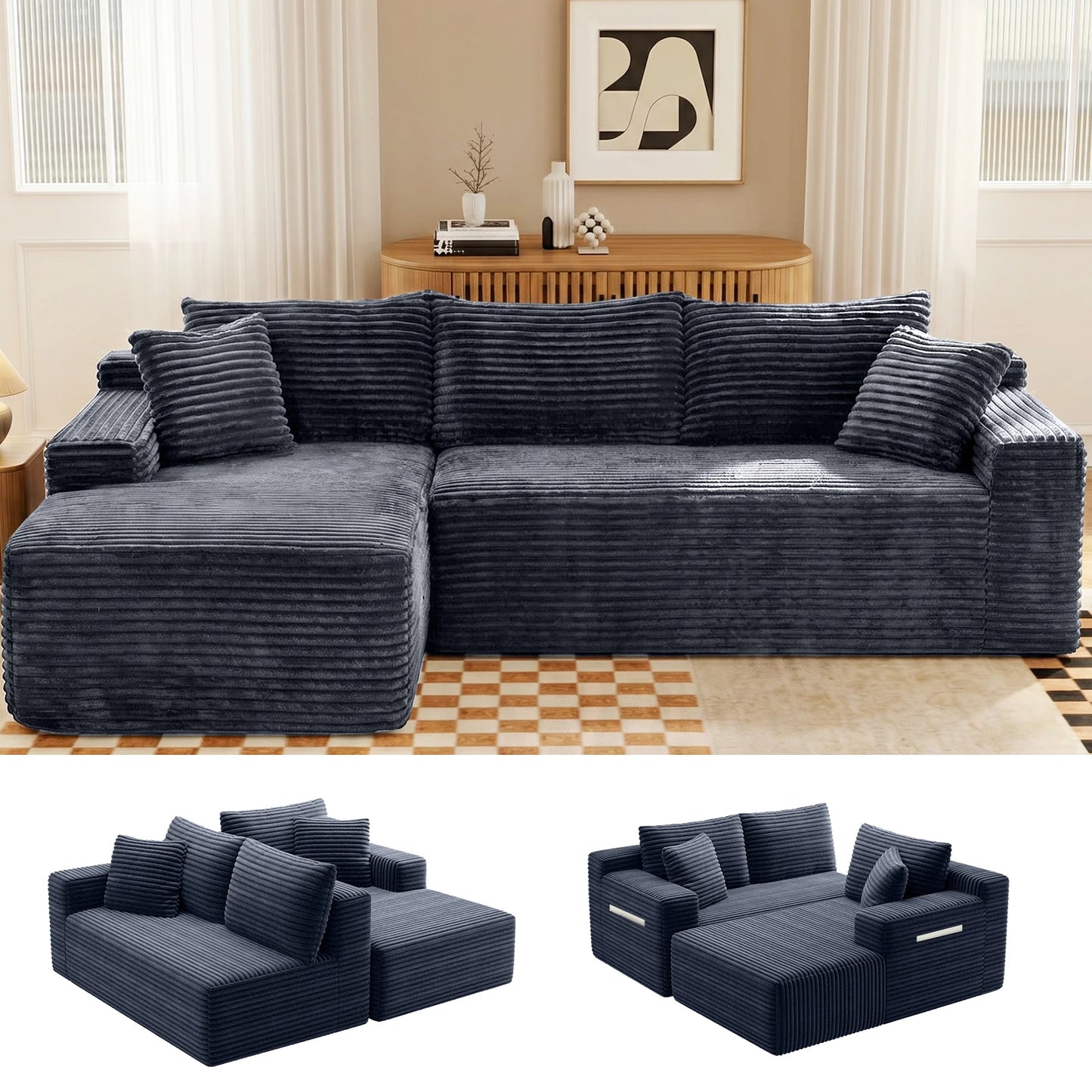Cloud Modular Corduroy Sectional Sofa With L Shape Chaise