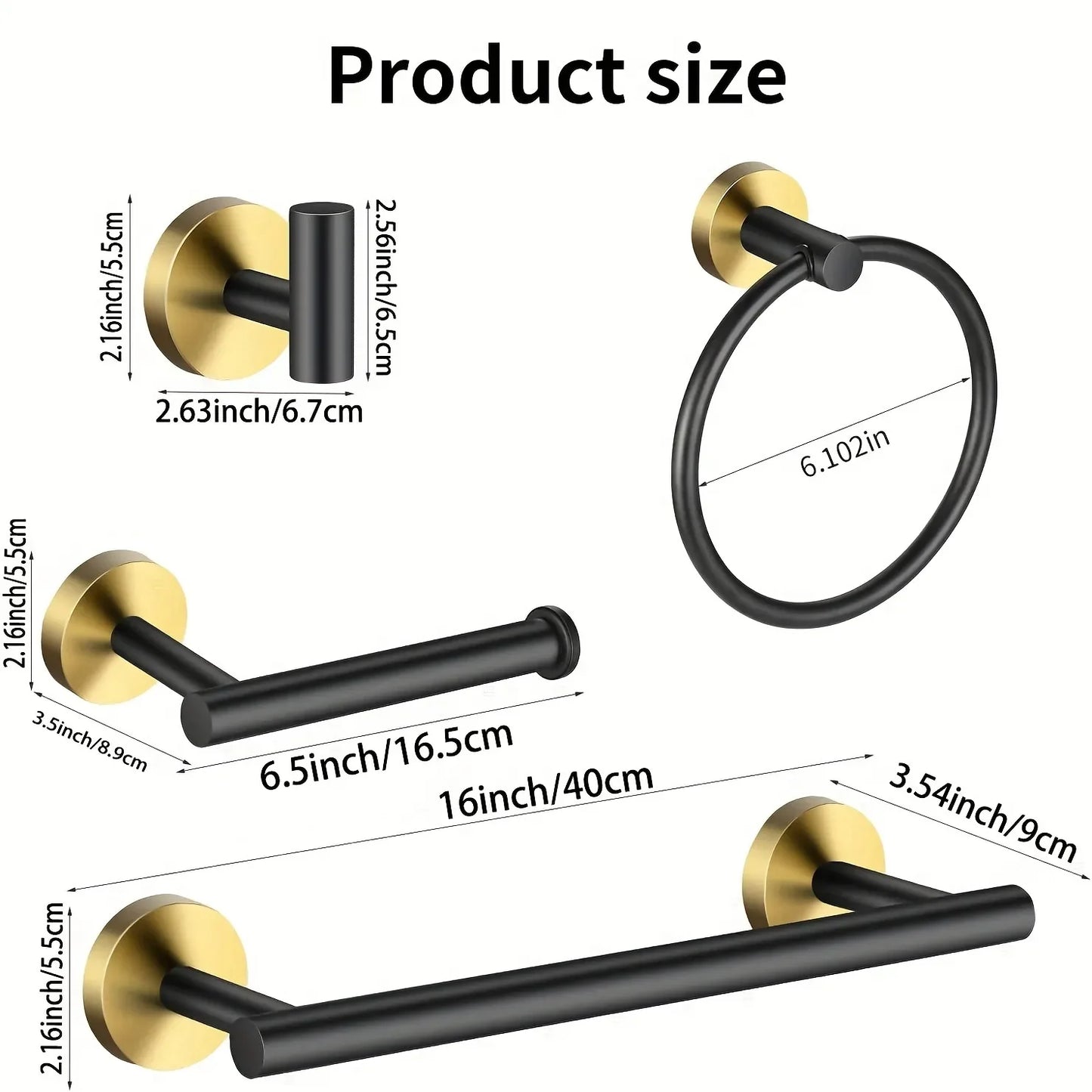 Wall Mounted Bathroom Hardware Set With Towel Bar And Ring