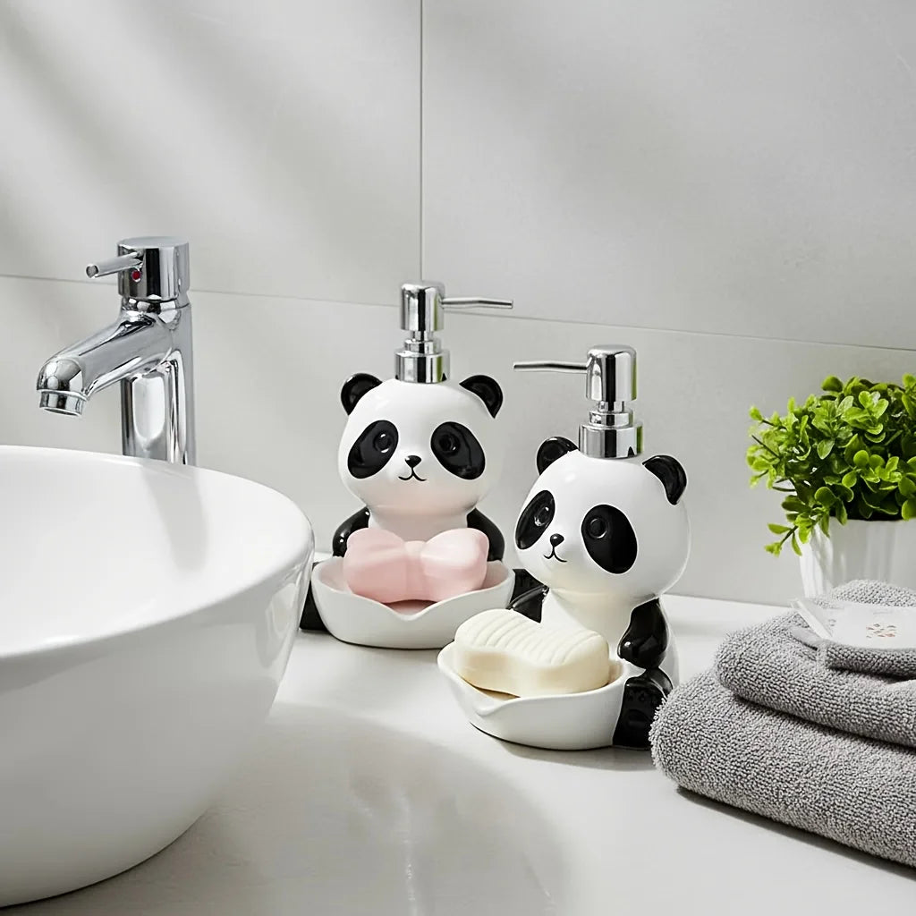 Ceramic Panda 2 In 1 Soap Dispenser Hand Sanitizer Tray