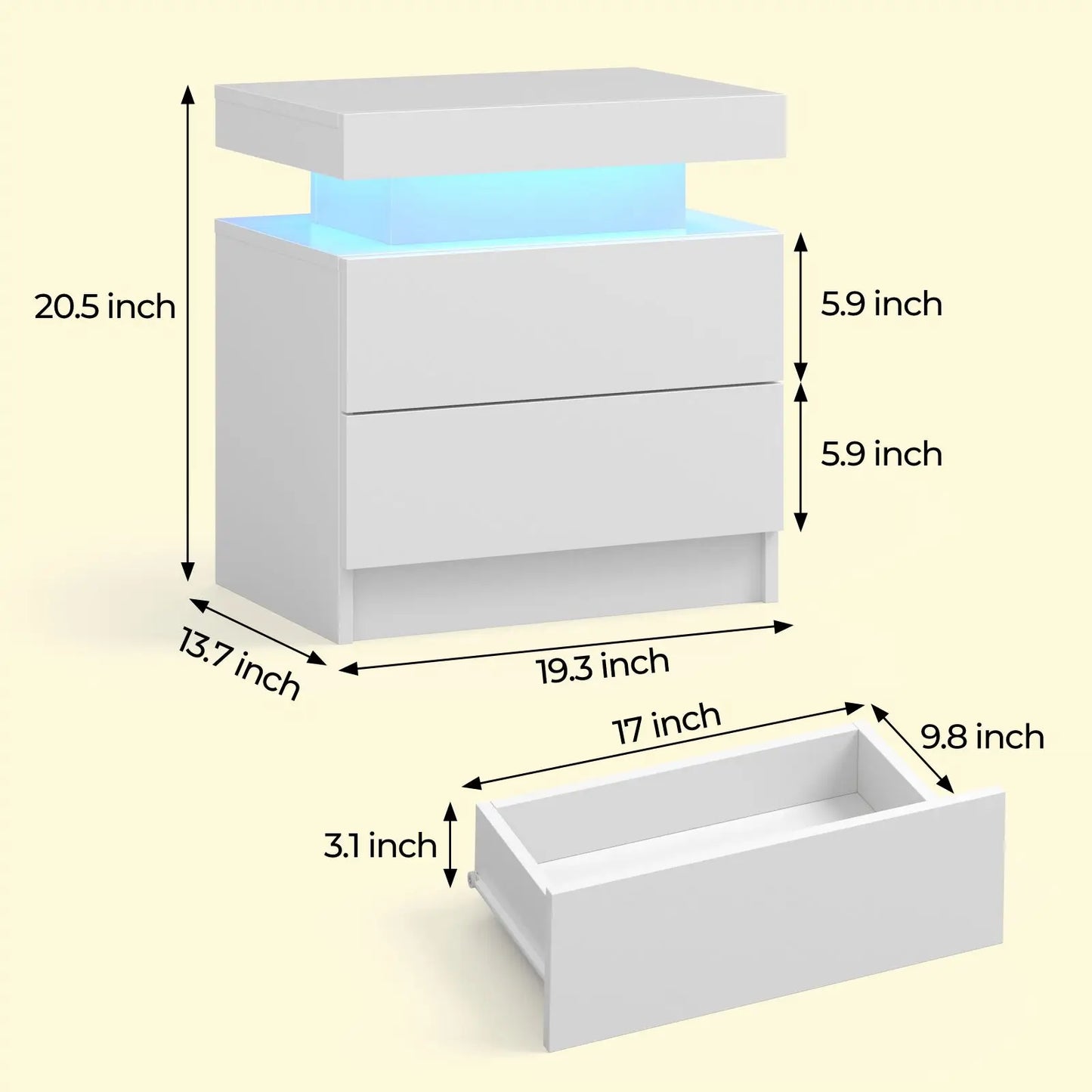 Cubehom LED Nightstand With Dual Drawers And RGB Lighting
