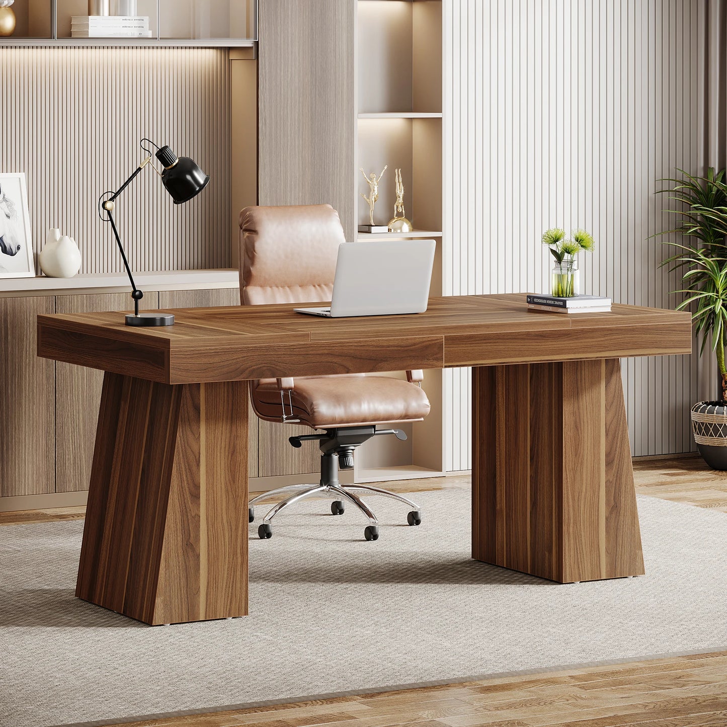 Tribesigns Wood Office Executive Desk With Double Pedestal
