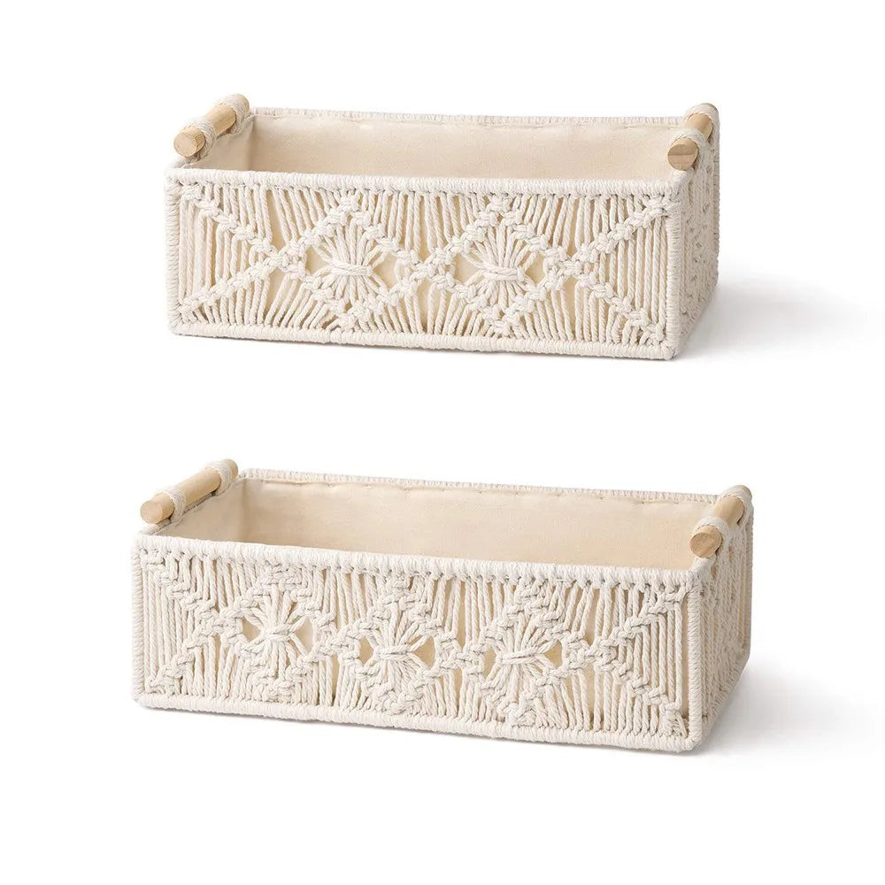 Macrame Hand Woven Storage Basket Boho Home Decor Organizer