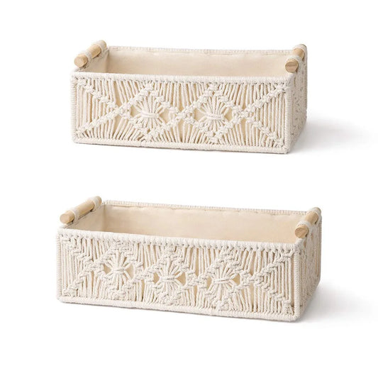 Macrame Hand Woven Storage Basket Boho Home Decor Organizer