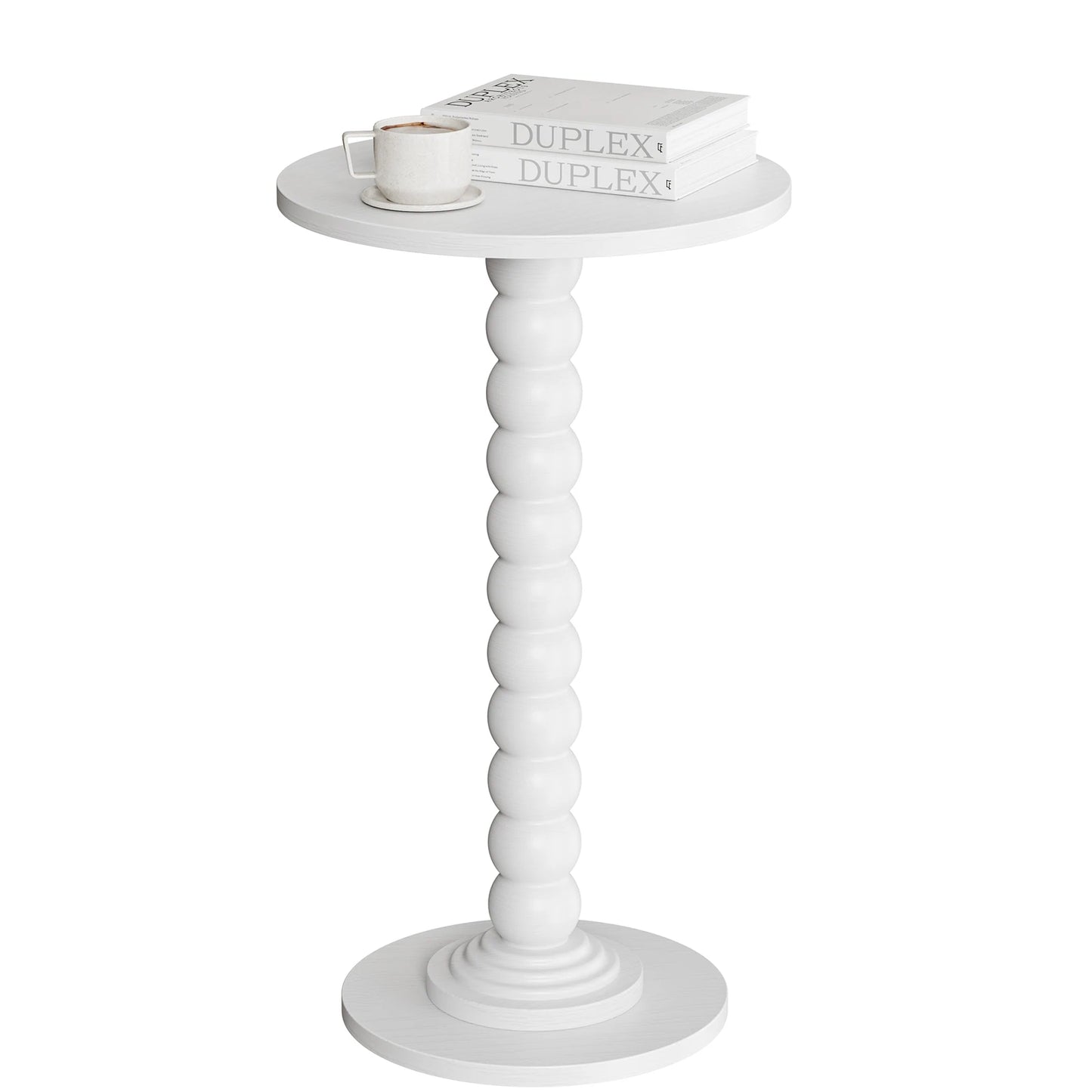 JHK Round Side Table With Wood Base And Storage Shelf
