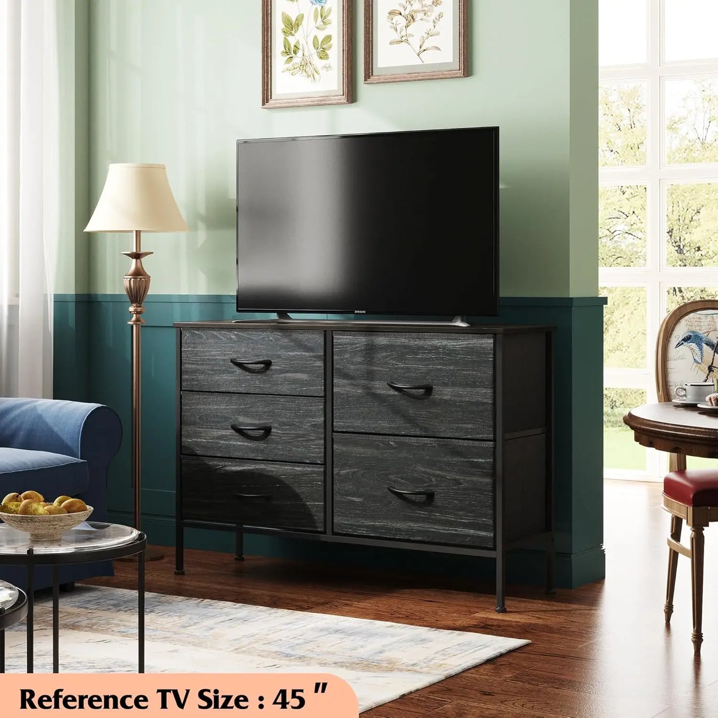 JHK Modern Fabric Storage Dresser With Five Metal Drawers