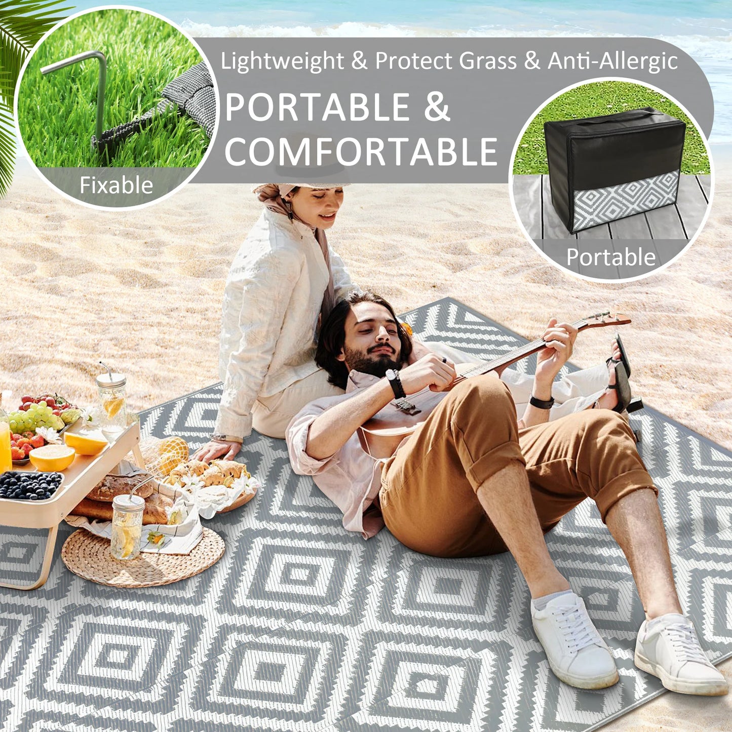 Leaves Pattern Recycled Plastic Straw Outdoor Rope Rug For Patio