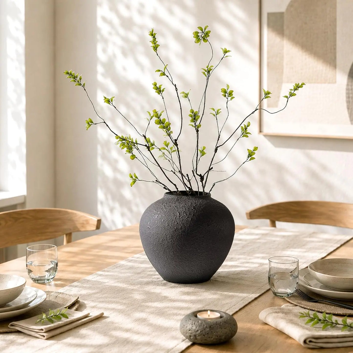 Rustic Porcelain Vase Centerpiece With Faux Greenery Home Decor