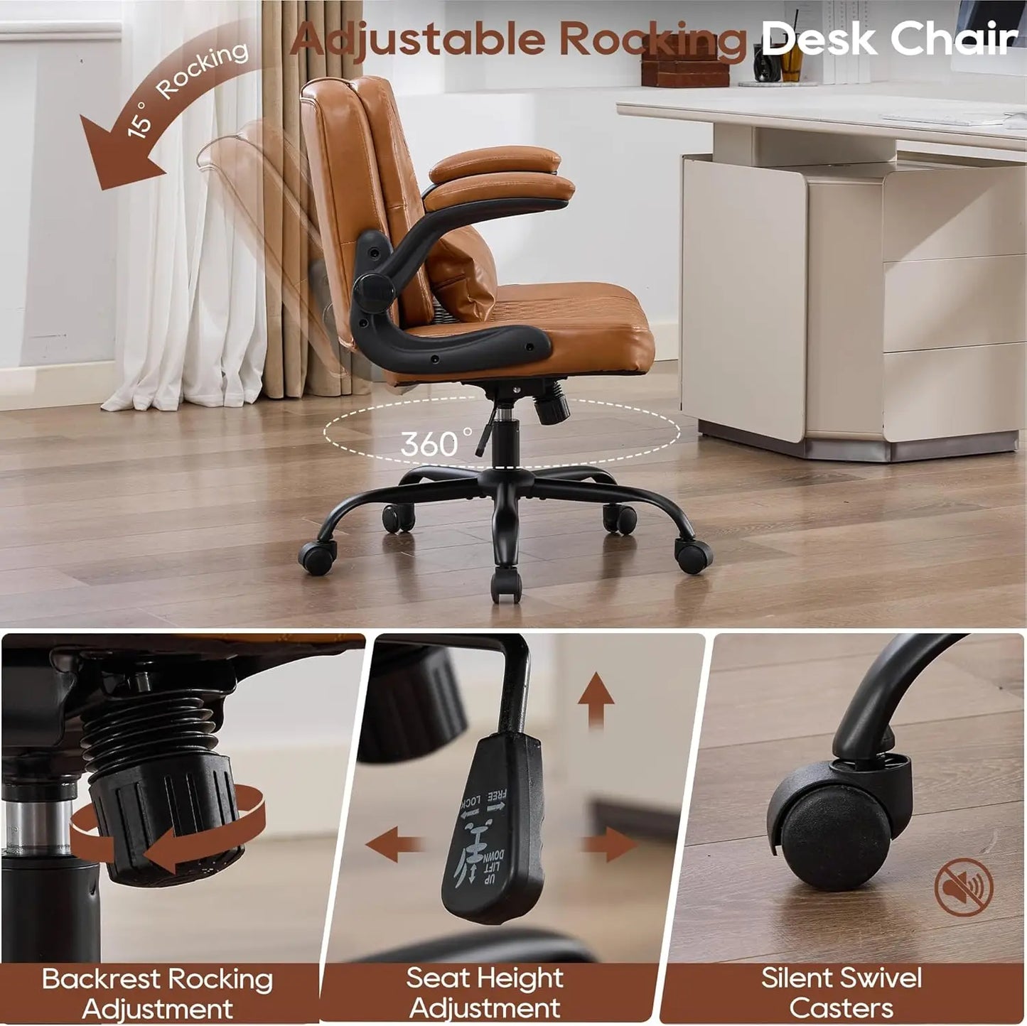 TCGBKAF Ergonomic Office Chair With Flip Backrest And PU Leather