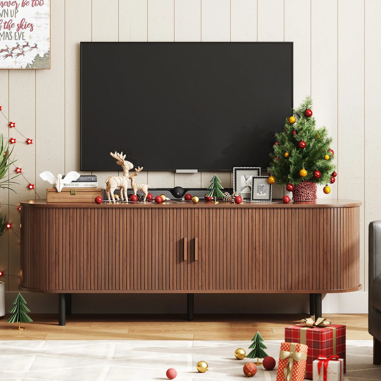 Onbrill Modern TV Stand With Drawer And Adjustable Shelves