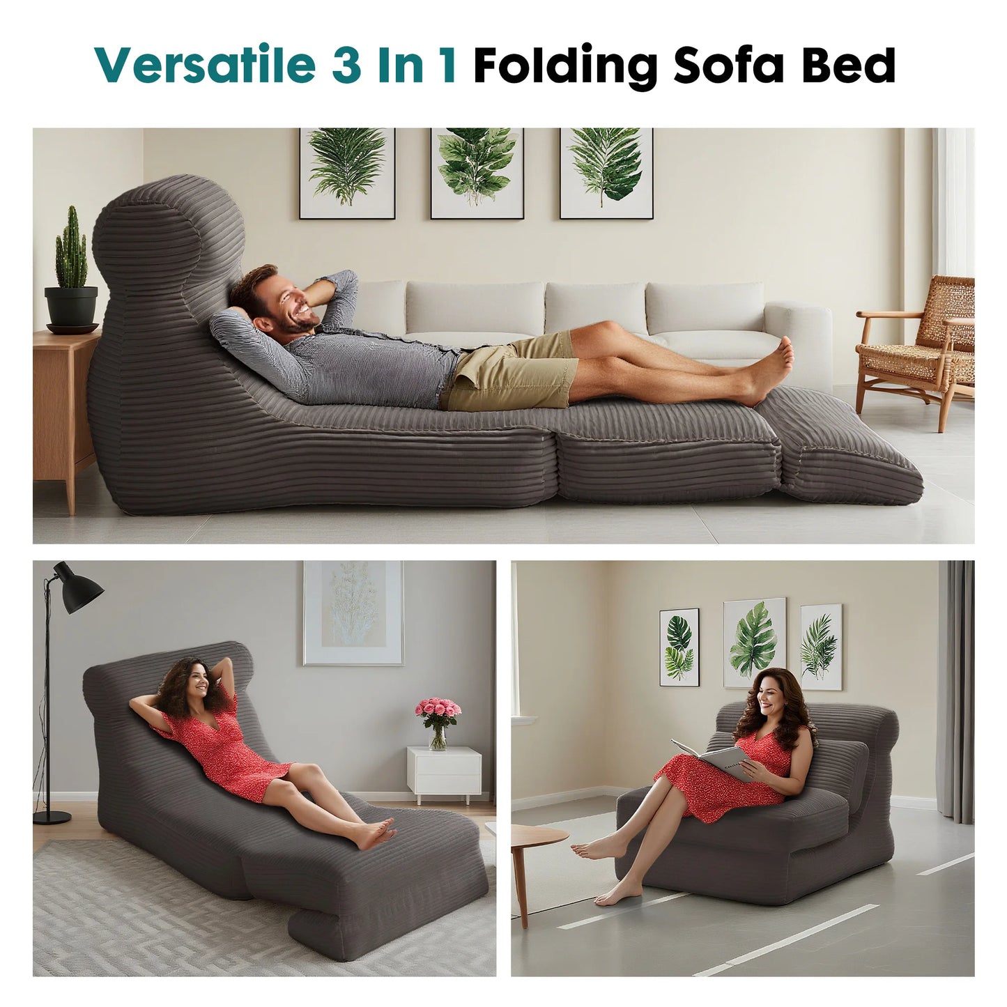 JHK Ergonomic Folding Sofa Bed With Integrated Lumbar Support