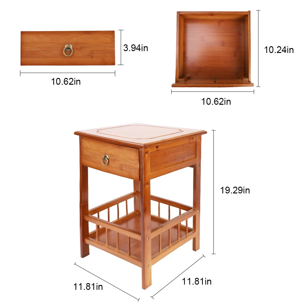 Luvodi Multifunctional Bamboo Bedside Table With Drawer Nightstand