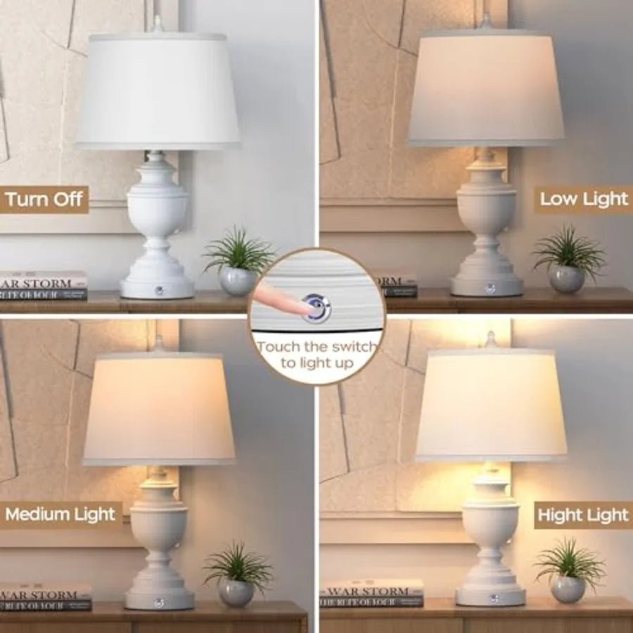 Modern Farmhouse Table Lamps With USB Charging Touch Control