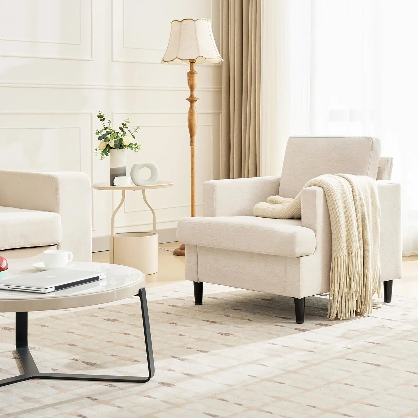 Modern Linen Upholstered Accent Chair For Home Living Room