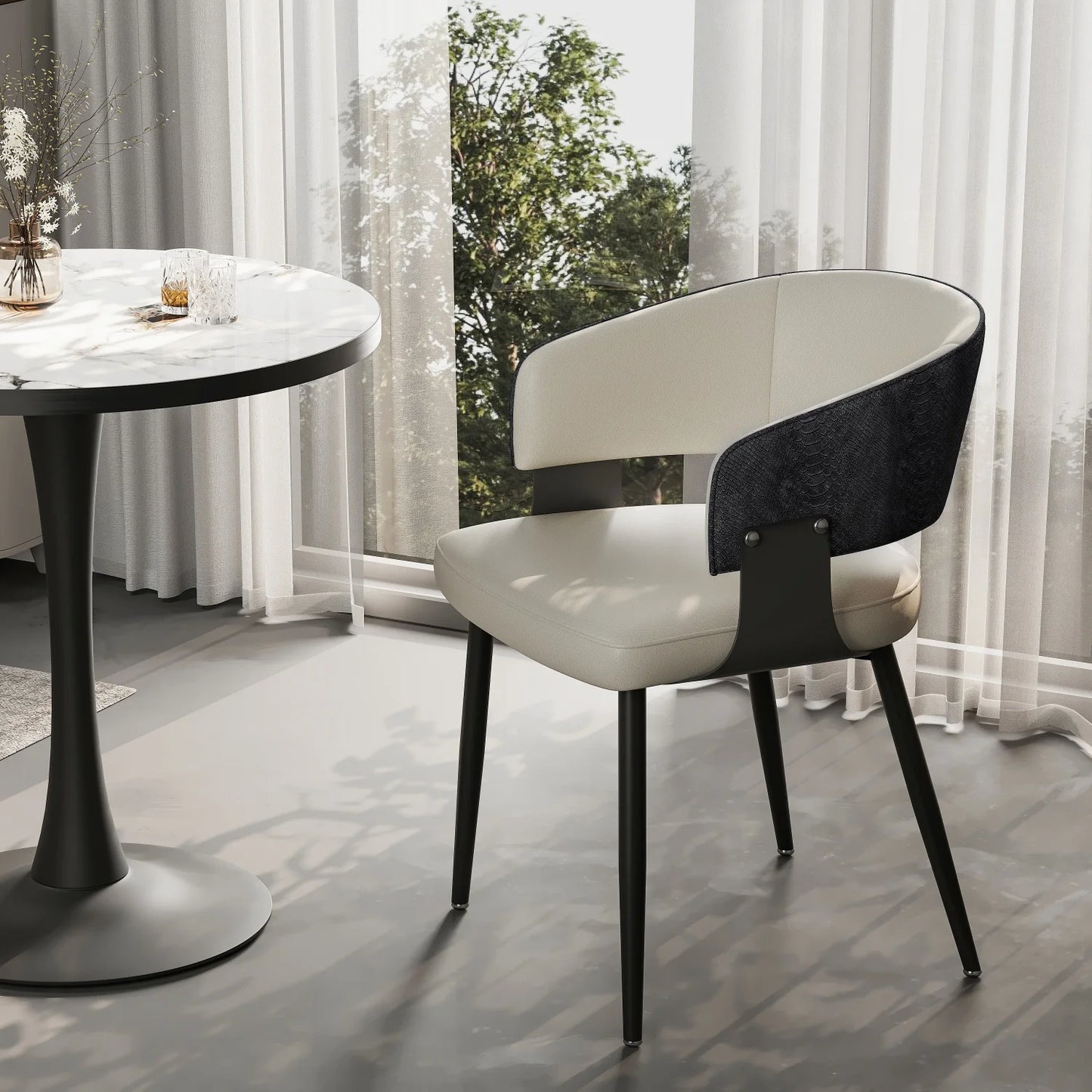 Stylish Upholstered Dining Chair With Padded Seat And Metal Frame