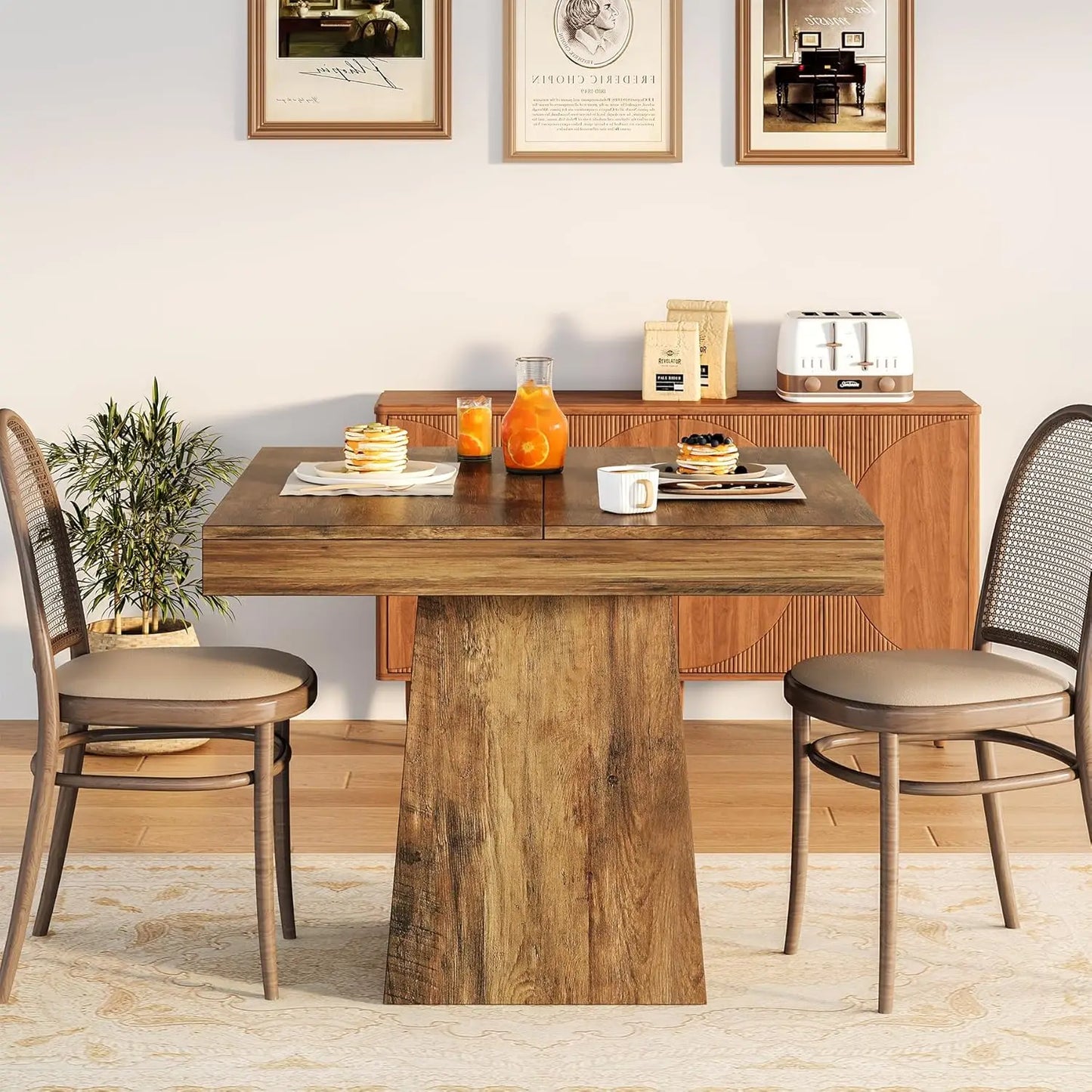 Tribesigns Square Wooden Dining Table With Sturdy Pedestal Base