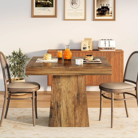 Tribesigns Square Wooden Dining Table With Sturdy Pedestal Base