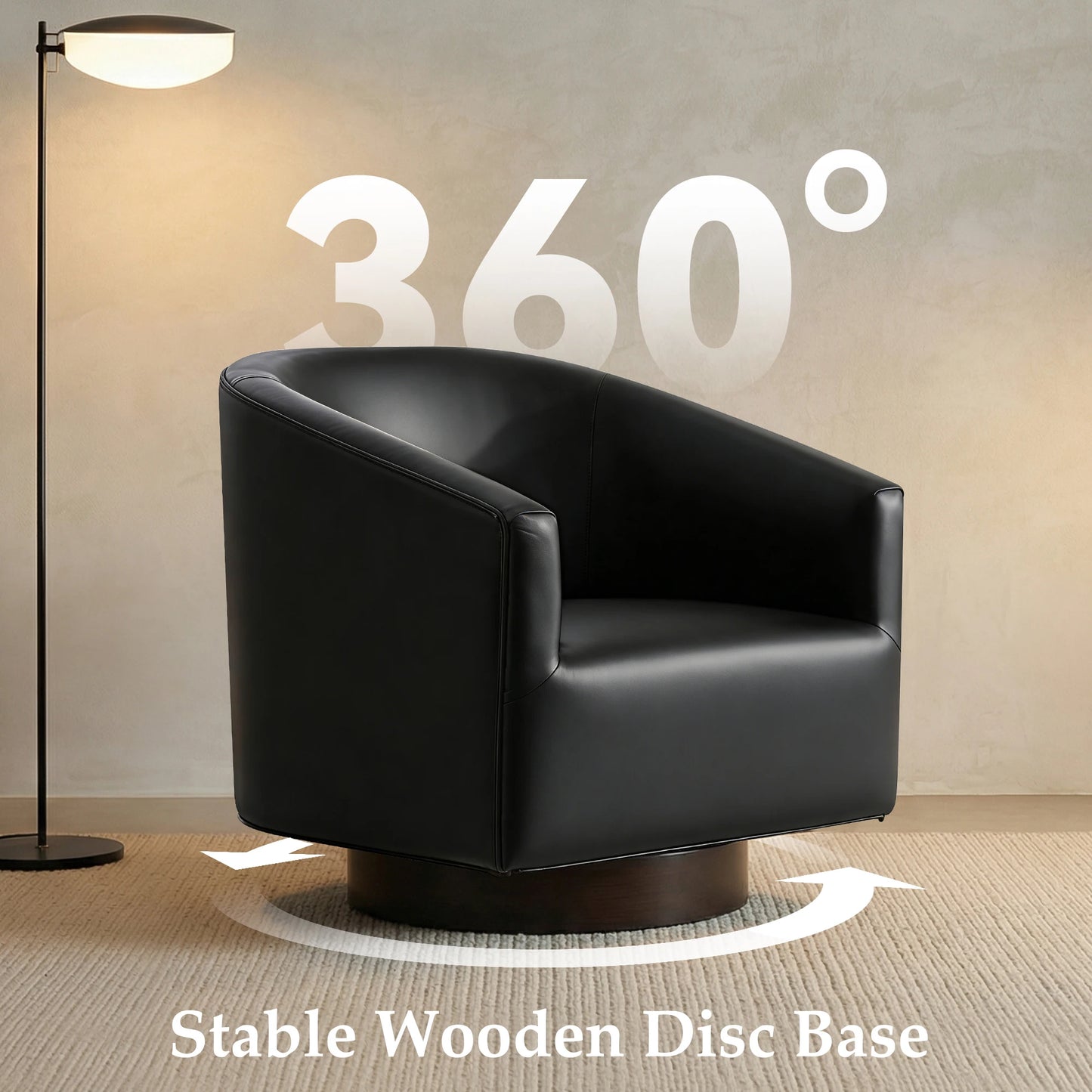 Kerdom Modern Wooden Barrel Accent Chair With Swivel Base