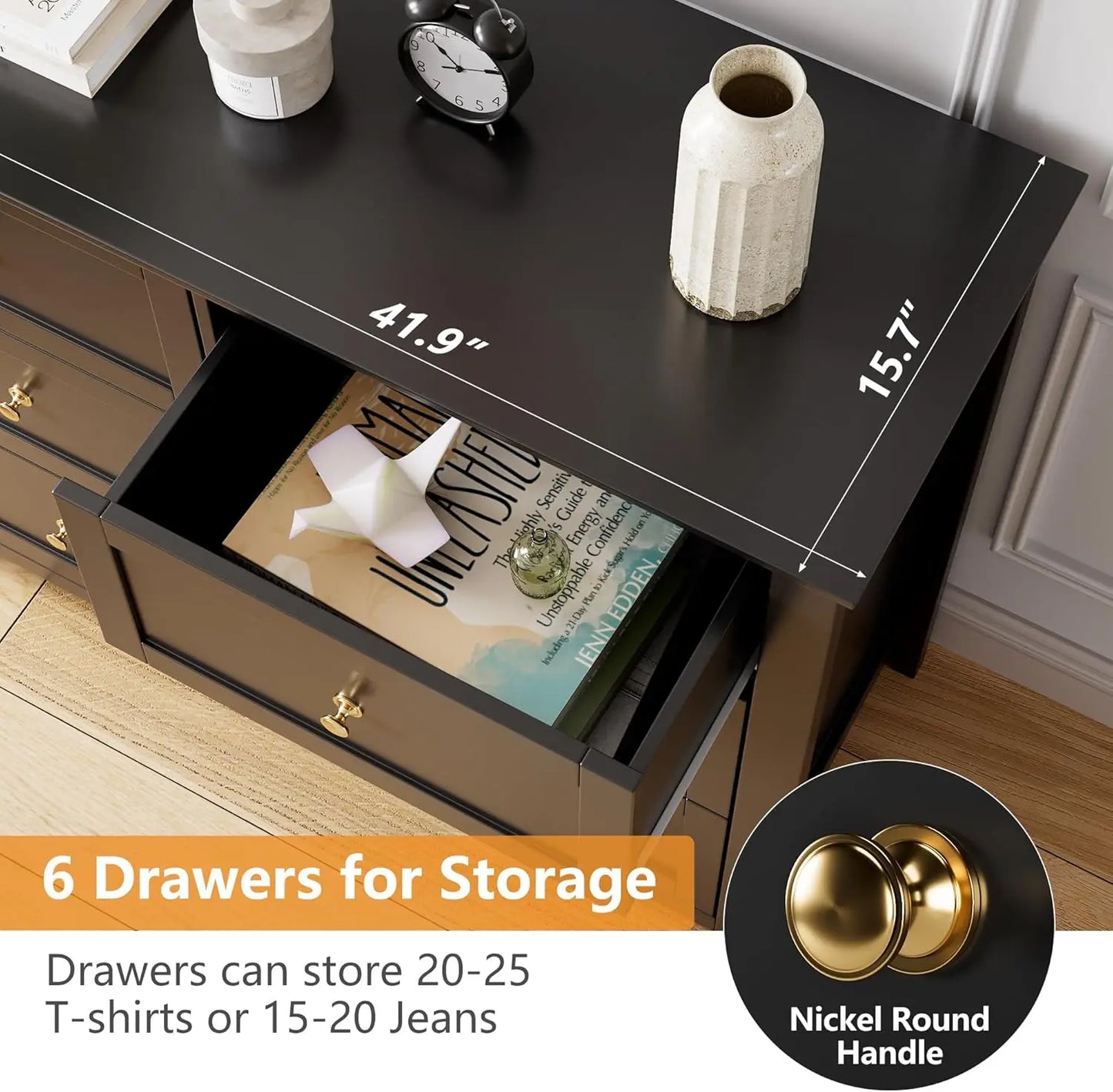 Modern Solid Wood Six Drawer Dresser Bedroom Living Room Cabinet