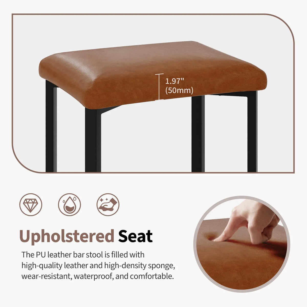 Studyset Modern Upholstered Bar Stools With Heavy Duty Metal Frames