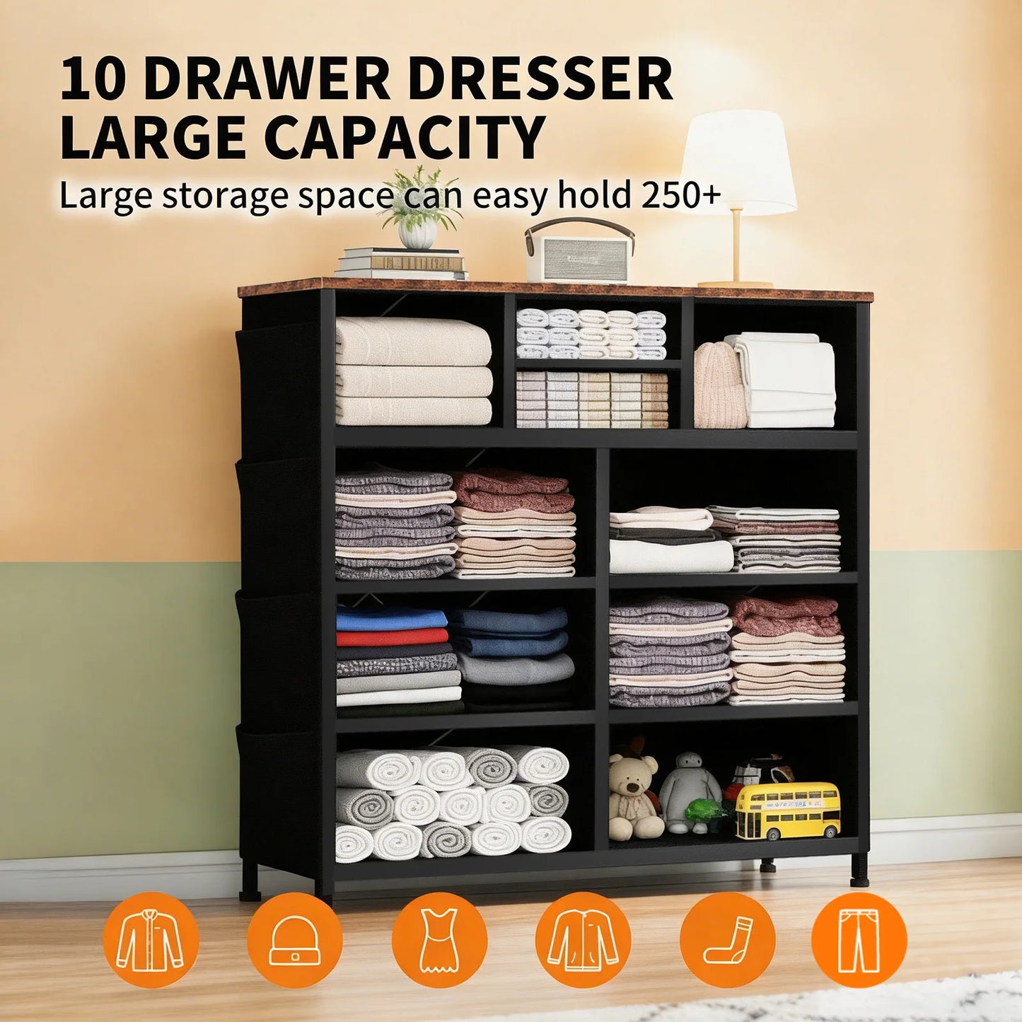 JHK Metal Frame Fabric Drawer Storage Cabinet Organizer