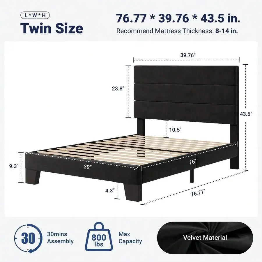Fabric Upholstered Platform Bed Frame With Wooden Slats