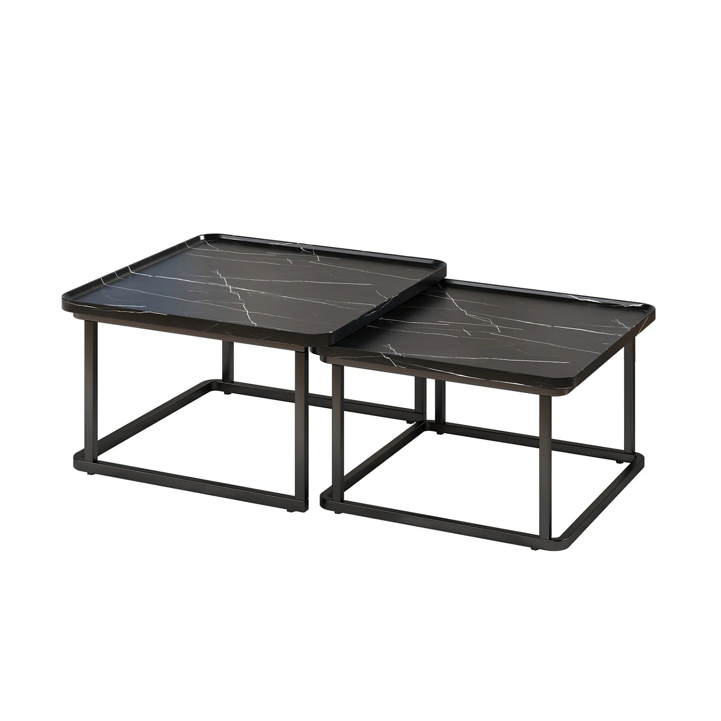 HiMISS Square Fluted Nesting Coffee Tables Set of Two