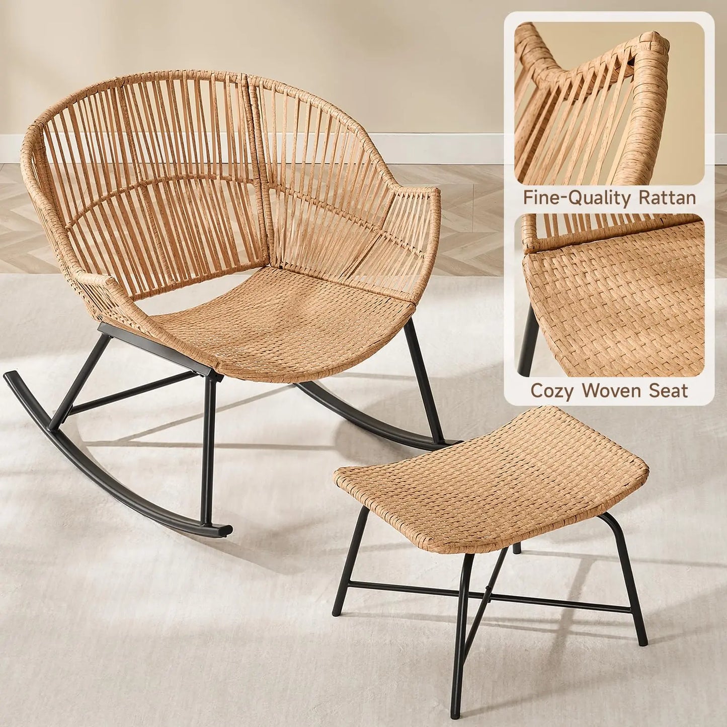 Onbrill Outdoor Wicker Papasan Rocking Chair With Ottoman