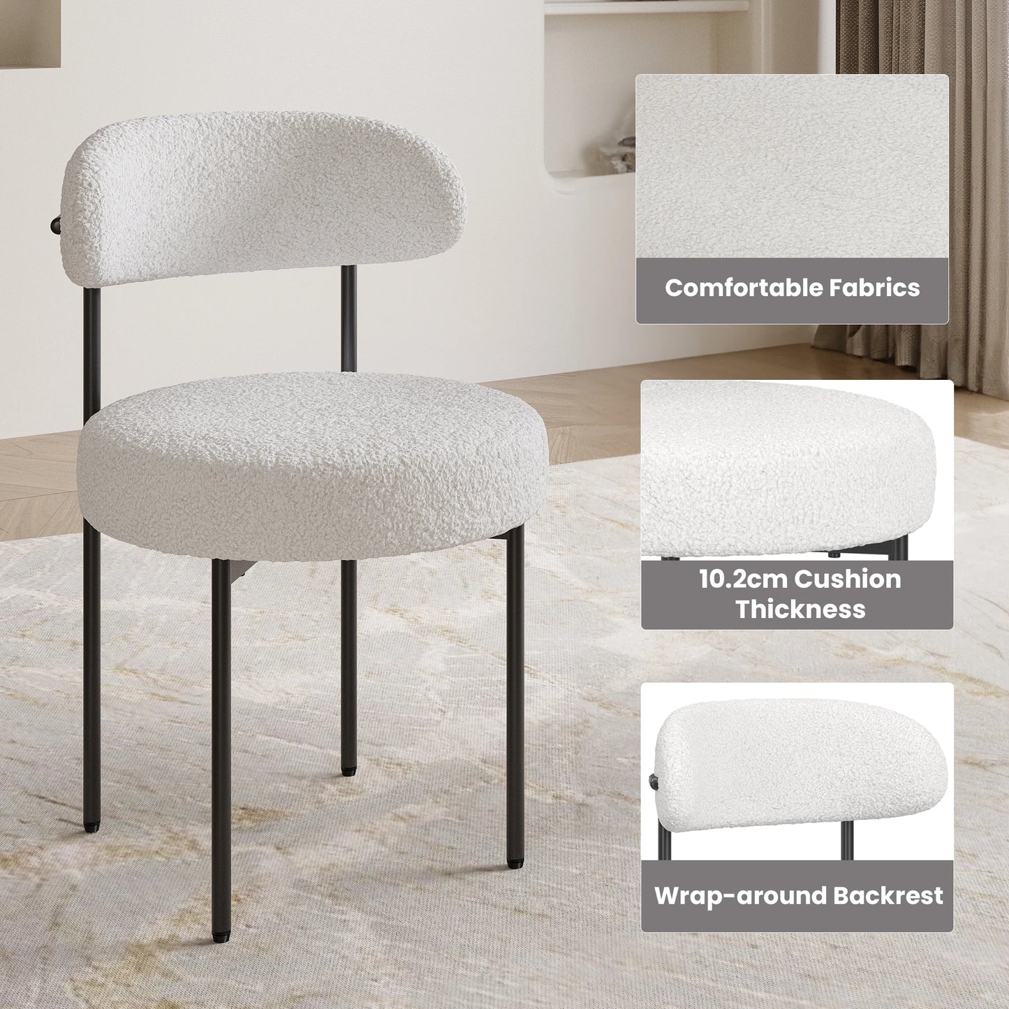 Farini Mid Century Modern Dining Chair With Curved Fabric Backrest