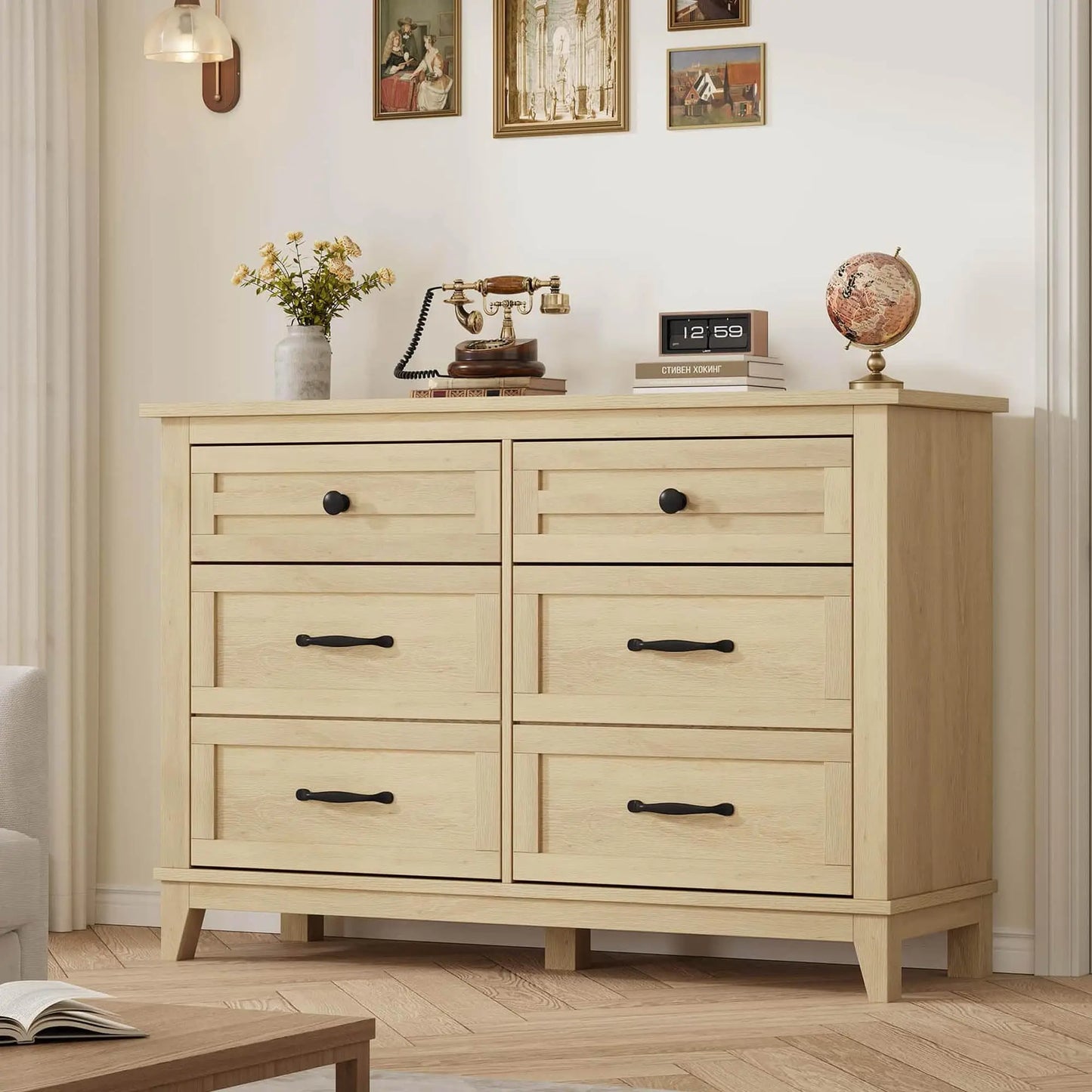 Six Drawer Freestanding Bedroom Dresser Wooden Storage Chest