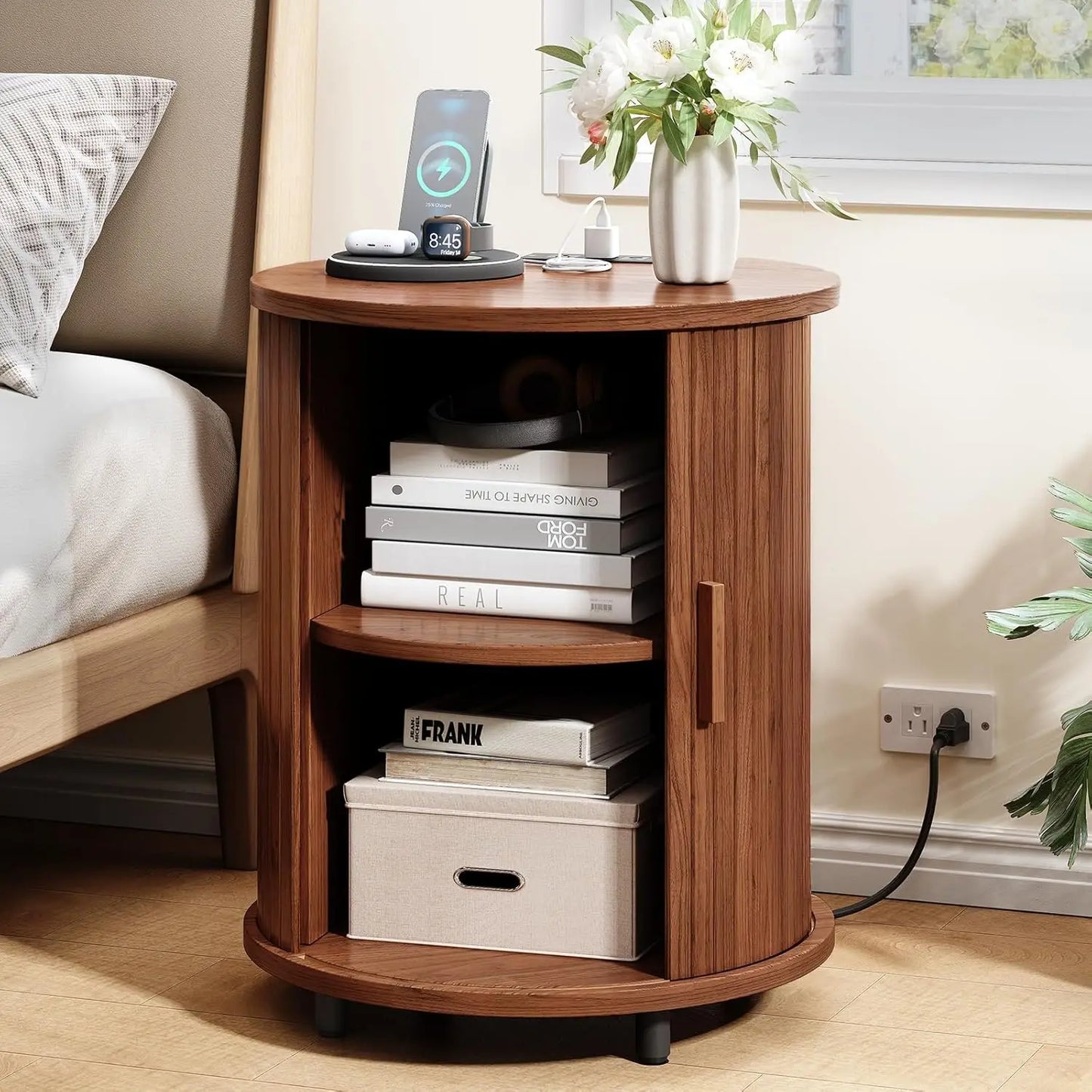 ONBRILL Fluted Round Nightstands Set of 2 Modern Wooden Tables
