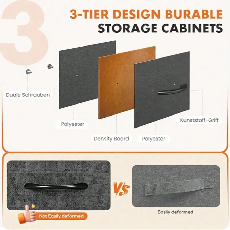 Fabric Storage Dresser With Wooden Top And Steel Frame Unit