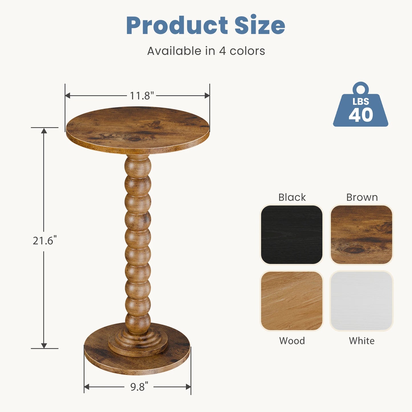 JHK Round Side Table With Wood Base And Storage Shelf