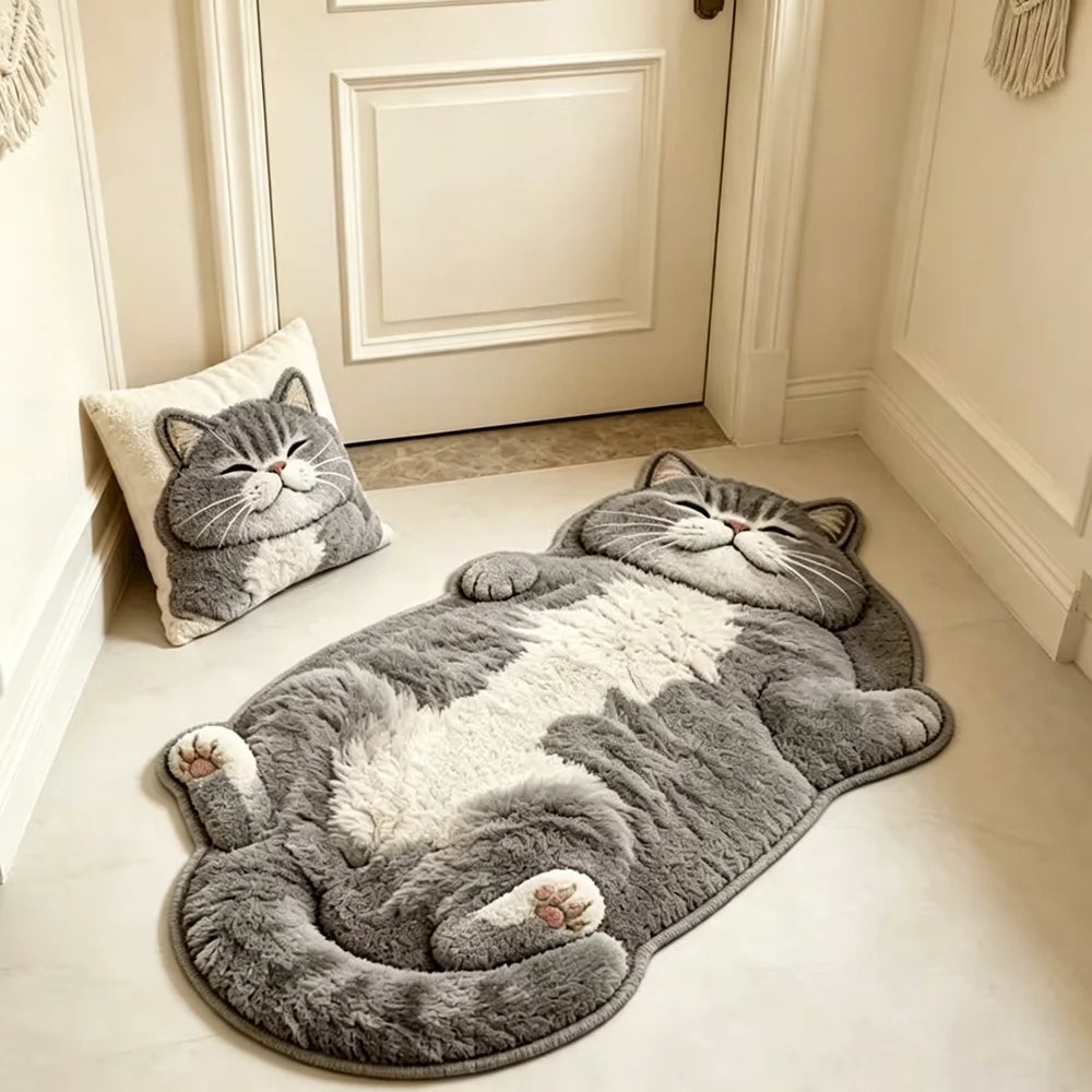Soft Plush Cat Shaped Area Rug For Bedroom Living Room