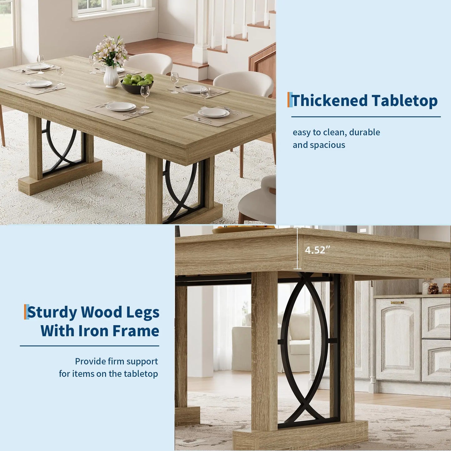 HobbyLane Wood Dining Table With Storage Drawers And Heavy Base