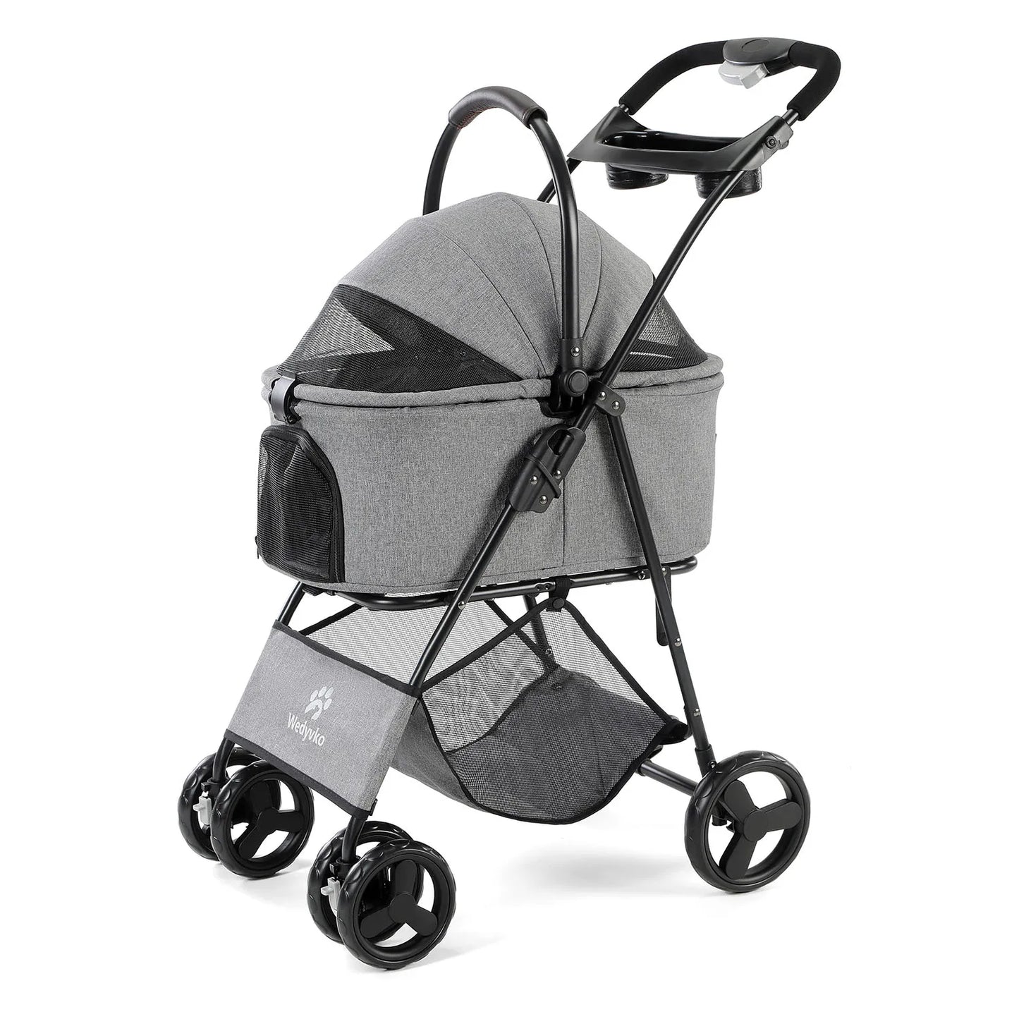 Compact Folding Pet Stroller With Removable Carrier For Dogs