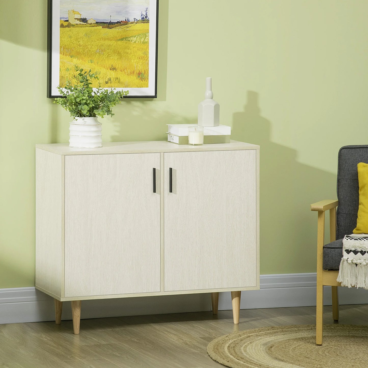 Homcom Sideboard Buffet Cabinet With Double Doors And Adjustable Shelves