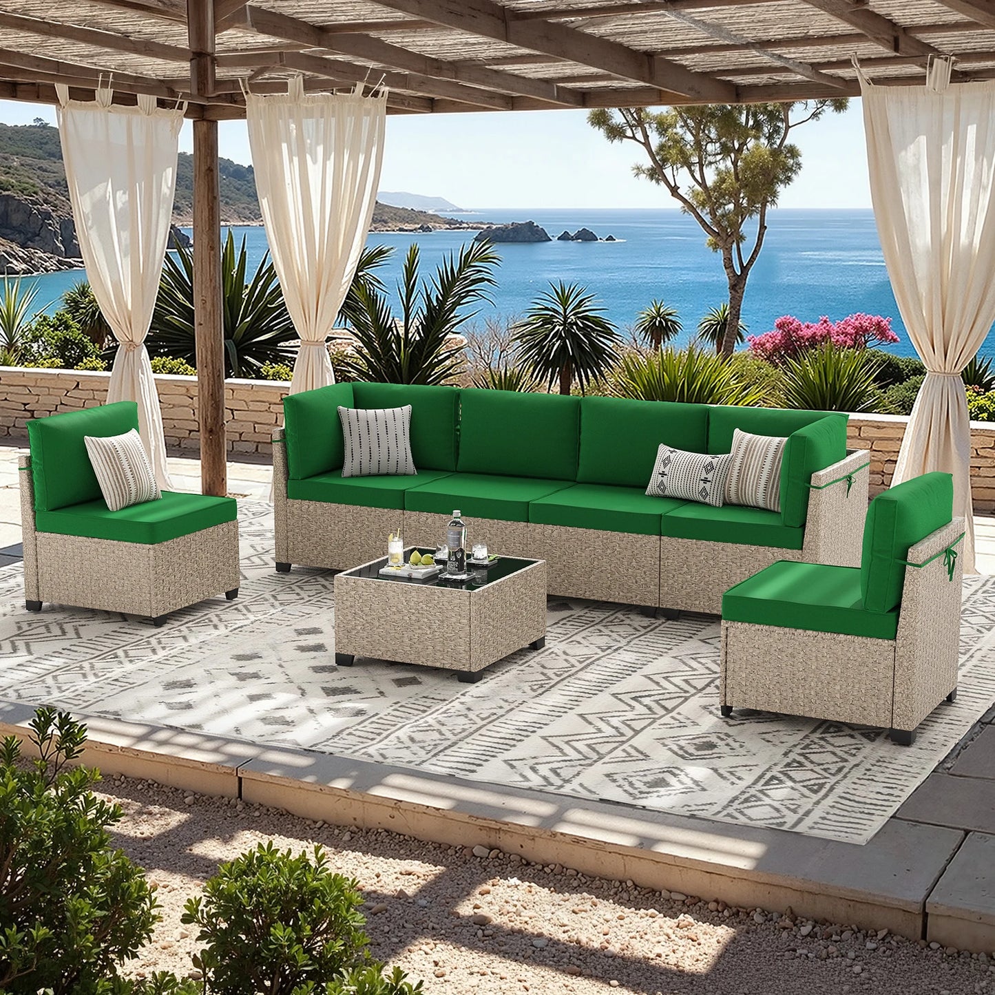 Soohow Outdoor Rattan Patio Furniture Set With Tempered Glass Table