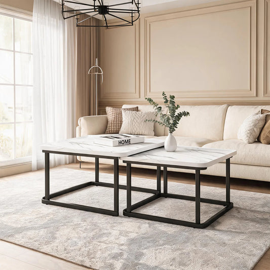 HiMISS Square Fluted Nesting Coffee Tables Set of Two