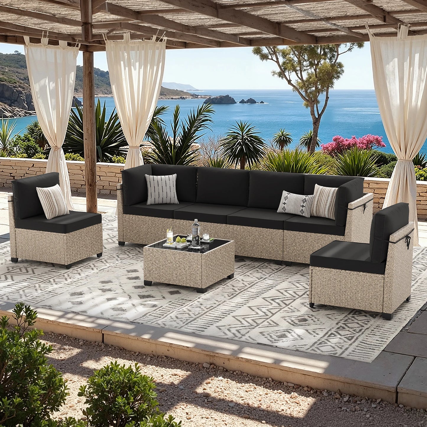 Soohow Outdoor Rattan Patio Furniture Set With Tempered Glass Table