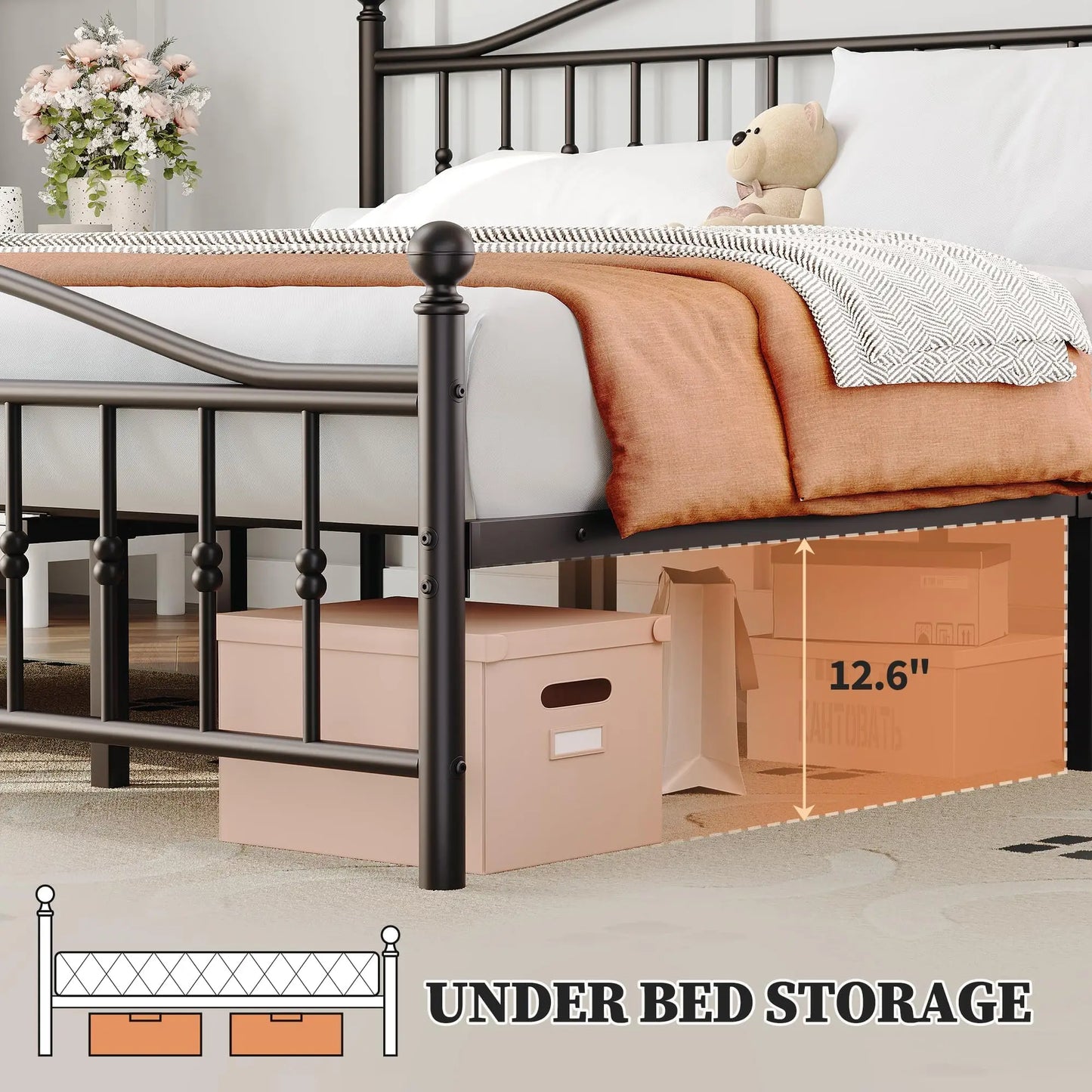 HiMiss Victorian Metal Bed Frame With Headboard And Footboard