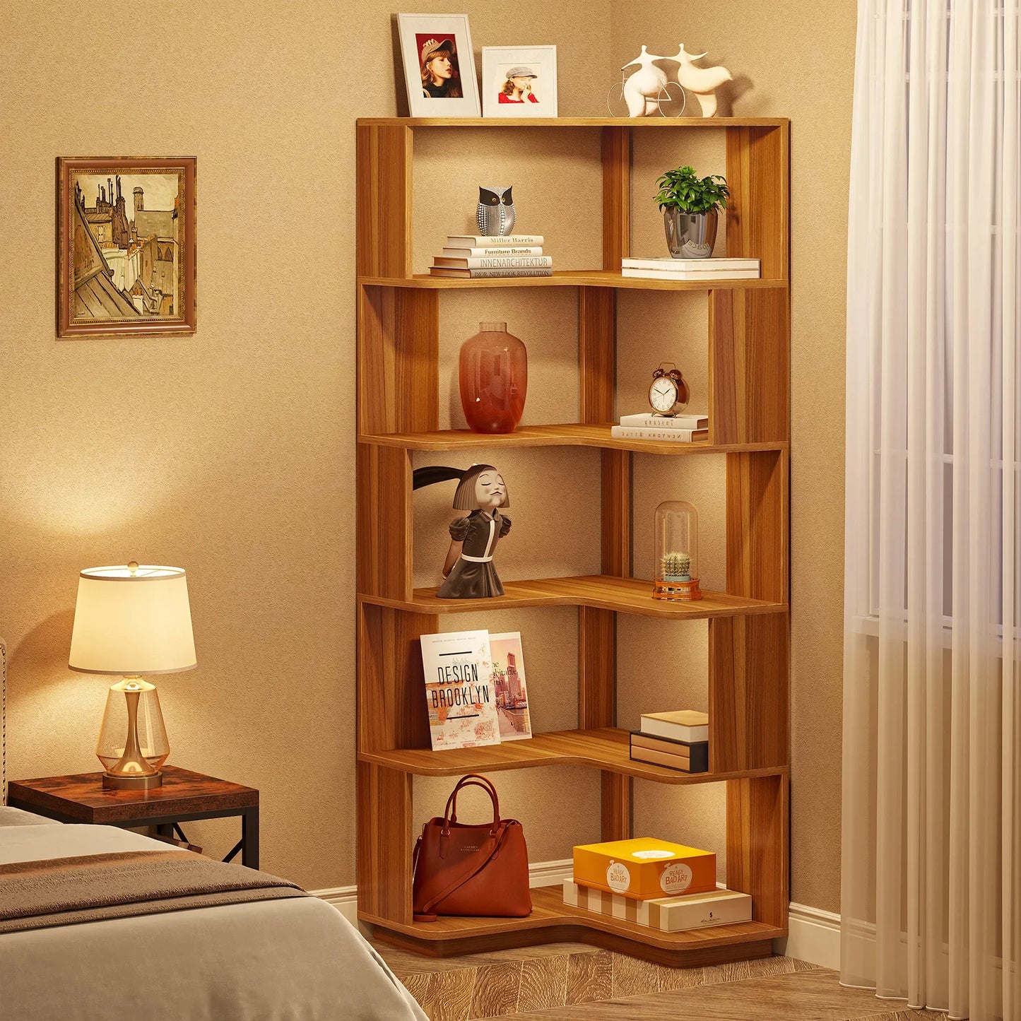 Tribesigns 6 Tier Industrial Corner Bookshelf With Anti Drop Panel